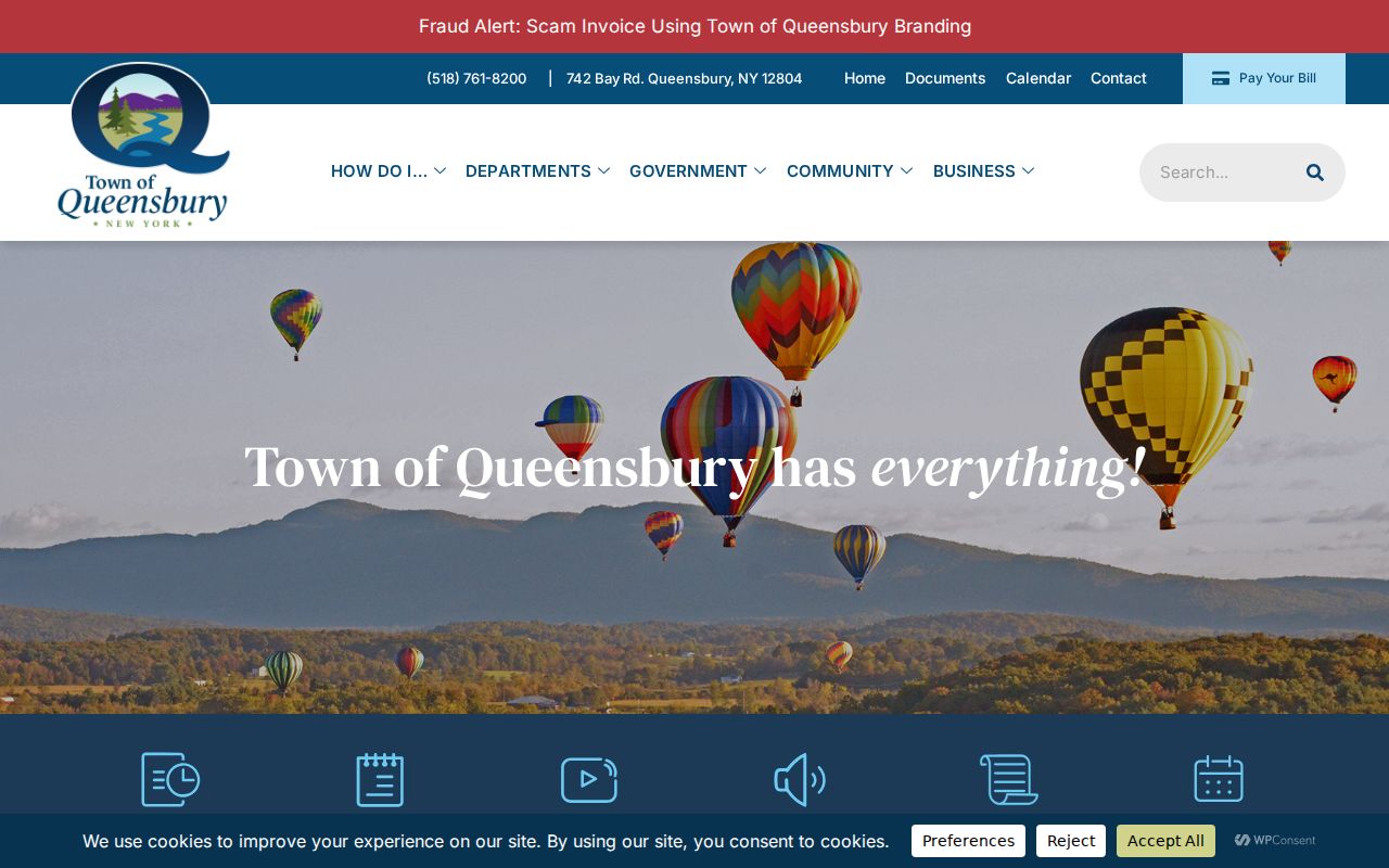 Queensbury criminal history access on the Town of Queensbury homepage