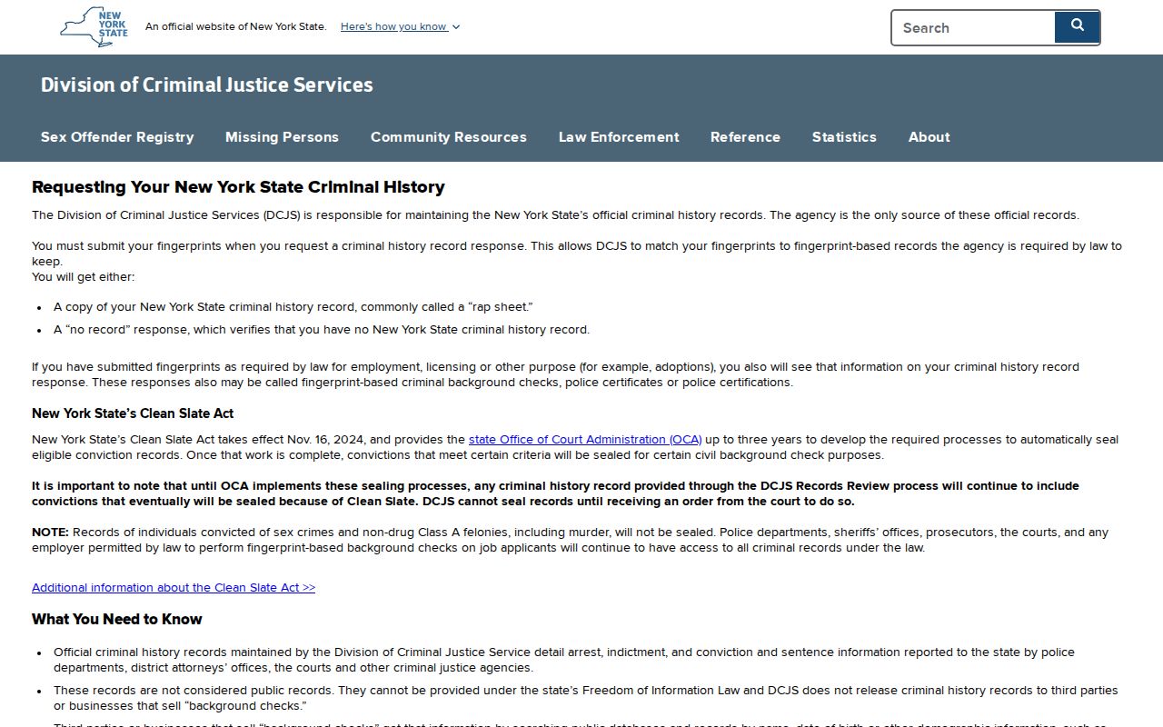 Warren County criminal history DCJS Personal Record Review page
