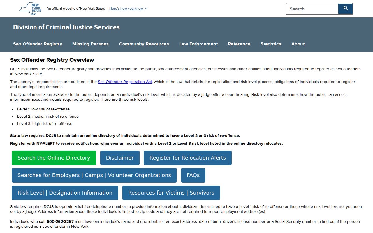 Warren County sex offender registry overview from New York DCJS