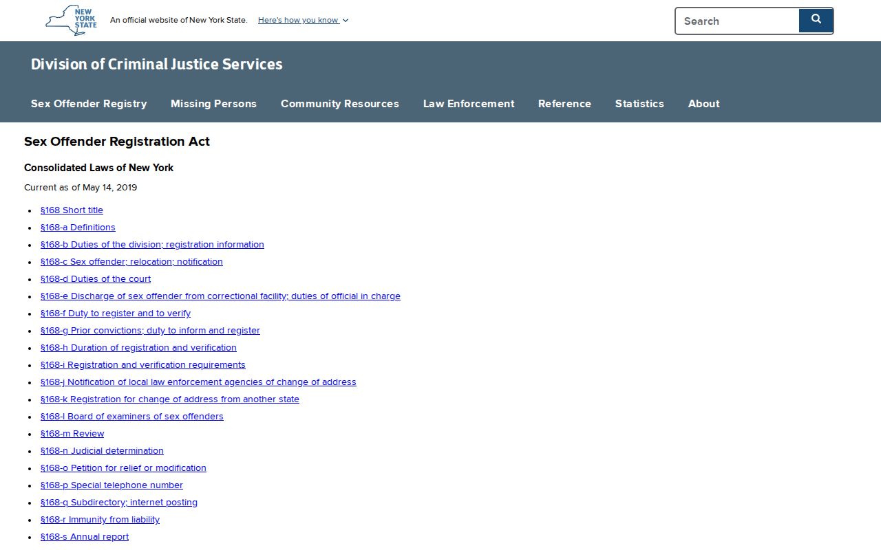 New York law governing Warren County sex offender registry information